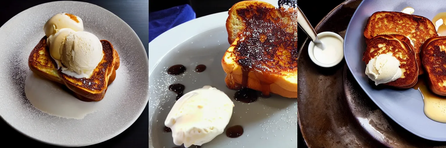 Prompt: French toast with vanilla ice-cream, michelin star, award winning