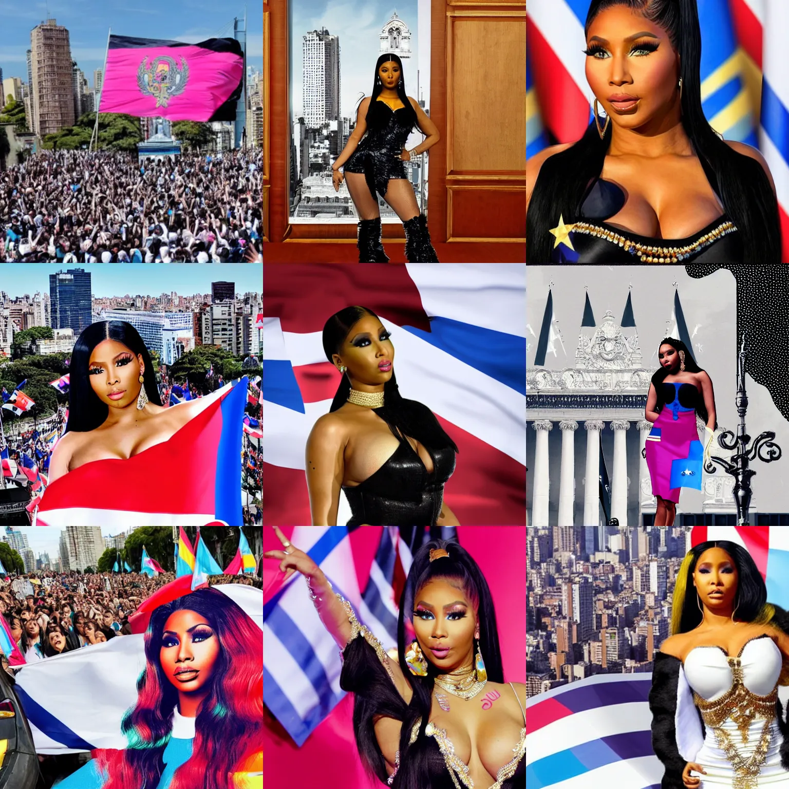 Prompt: Nicki Minaj as the president of Argentina, Buenos Aires, flags of Argentina behind, detailed picture