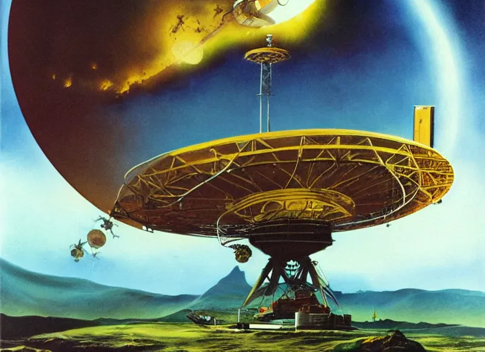 Prompt: radio telescope, matte painting, chris foss