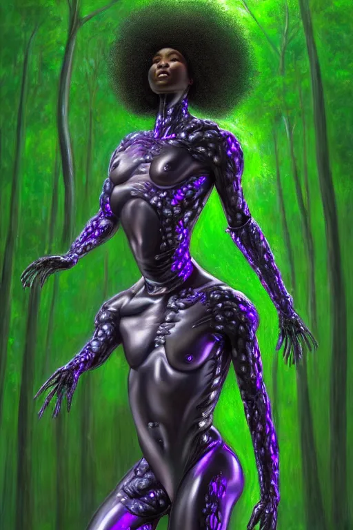 Prompt: hyperrealistic post - raphaelite super expressive! black woman with exoskeleton armor, merging with tree in a forest, highly detailed digital art masterpiece smooth cam de leon eric zener dramatic pearlescent soft green purple light ground angle hd 8 k sharp focus