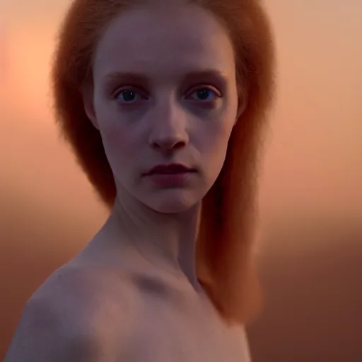 Image similar to photographic portrait of a stunningly beautiful english renaissance female in soft dreamy light at sunset, beside the river, soft focus, contemporary fashion shoot, in a denis villeneuve and tim burton movie, by edward robert hughes, annie leibovitz and steve mccurry, david lazar, jimmy nelsson, extremely detailed, breathtaking, hyperrealistic, perfect face, octane render