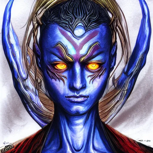 Prompt: Vivec from the Elder Scrolls in the style of Ayami Kojima