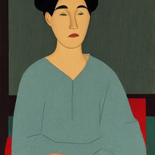 Image similar to a portrait of a character in a scenic environment by will barnet