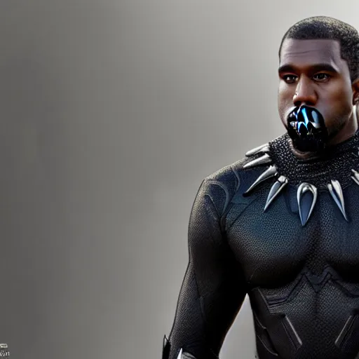 Prompt: A photo of Kanye West in Black Panther (2018), 8K concept art, detailed