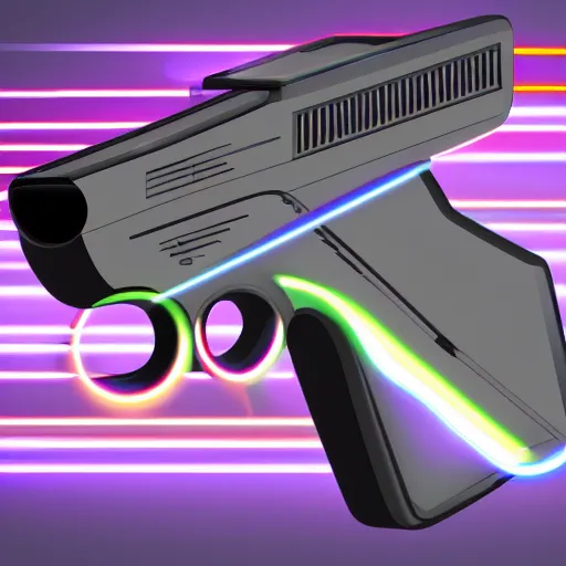 Image similar to handheld laser pistol, future outlined by whirling illuminated neon lines, outrun, vaporware, shaded flat illustration, digital art, trending on artstation, highly detailed, fine detail, intricate