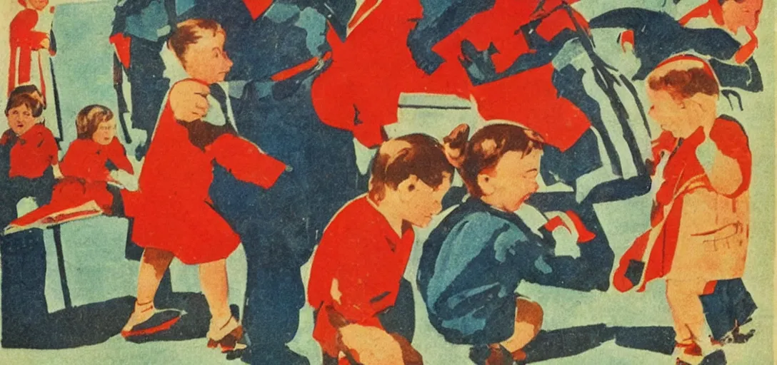 Image similar to Soviet Propaganda about encouraging children to study