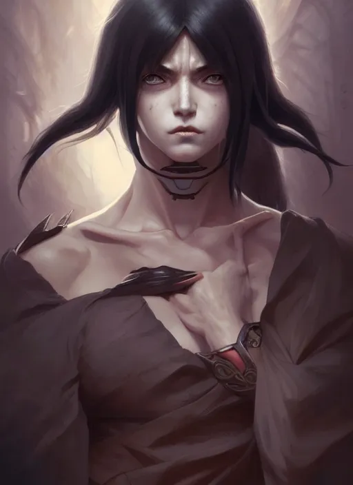 Image similar to portrait of pain from naruto, dark, intricate, elegant, highly detailed, digital painting, artstation, concept art, smooth, sharp focus, illustration, art by artgerm and greg rutkowski and alphonse mucha