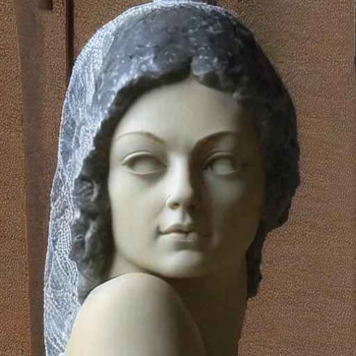 Image similar to mila kunis in a veil as a marmor statue, high detail, marmor statue by michelangelo