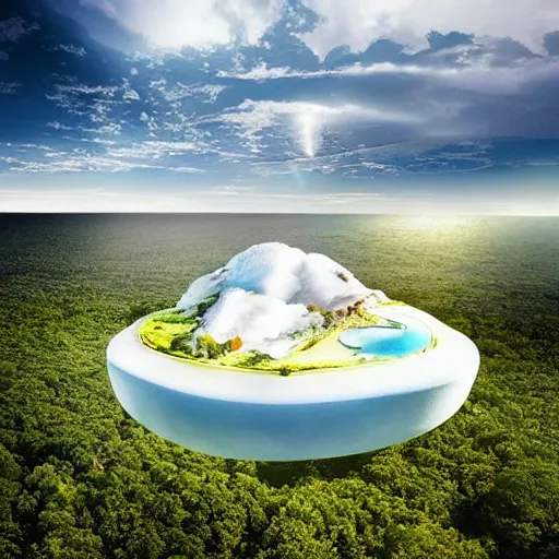 Image similar to “floating island in the sky, with a waterfalls, 4k image, award winning”