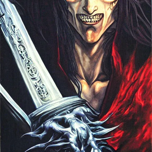 Prompt: A portrait of Alucard from Castlevania Symphony of the Night, very beautiful painting by Ayami Kojima