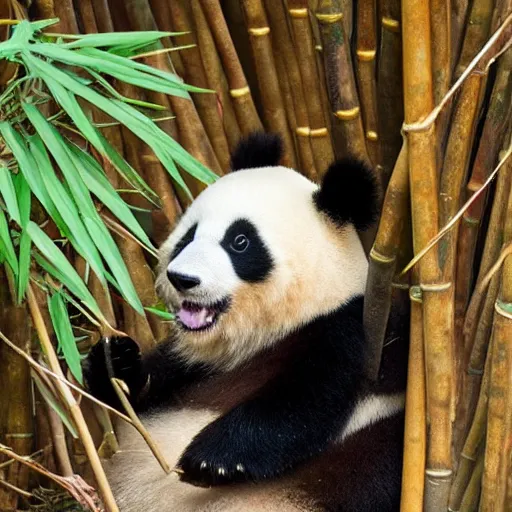 Image similar to small panda, Surrounded by a circle of bamboo