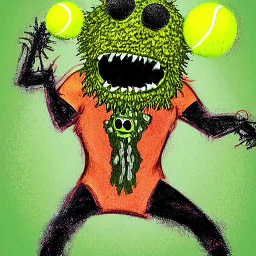 Image similar to a tennis ball monster shrugging, shrug , digital art, fantasy, magic, trending on artstation, ultra detailed, professional illustration by Basil Gogos