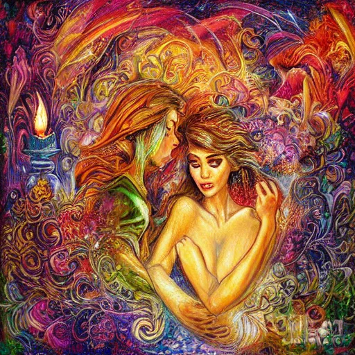 Prompt: album cover design by Josephine Wall, fireworks and cozy nook, digital art