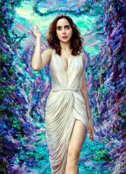 Image similar to Greek goddess Alison Brie in her best gala clothes staring in amusement at you. soft detailed painting at 16K resolution and amazingly epic visuals. epically beautiful image. amazing effect, image looks gorgeously crisp as far as it's visual fidelity goes, absolutely outstanding. vivid clarity. ultra detail. iridescent. mind-breaking. mega-beautiful pencil shadowing. beautiful face. Ultra High Definition. soft shading. soft texture. intensely beautiful.