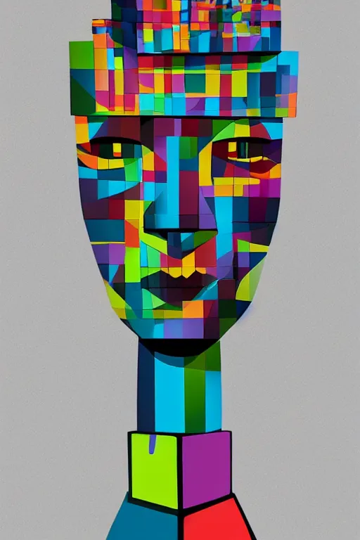 Image similar to cubist moai statue cutout digital illustration cartoon colorful beeple