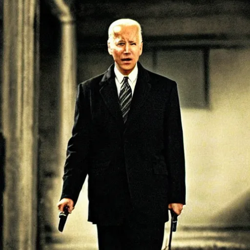 Prompt: a tv still of joe biden starring in road to perdition (2002)