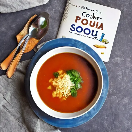 Prompt: cookbook photo of portal soup