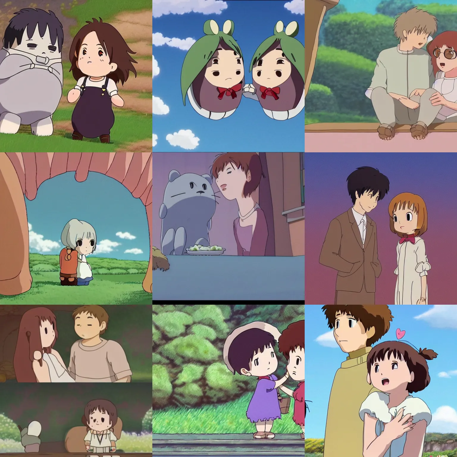 Prompt: two cute beans fall in love, ghibli, animated