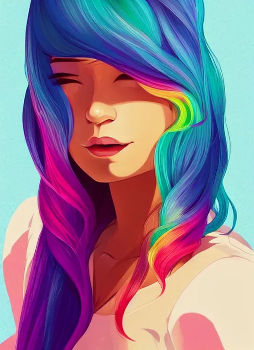 Image similar to a young woman with beautiful rainbow hair. she looks very sad. she is crying. clean cel shaded vector art. shutterstock. behance hd by lois van baarle, artgerm, helen huang, by makoto shinkai and ilya kuvshinov, rossdraws, illustration, art by ilya kuvshinov