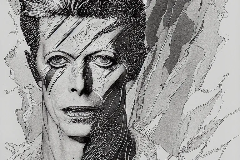 Image similar to david bowie aladdin sane by ed fairburn, joseph clement coll, franklin booth