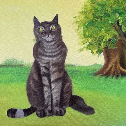 Prompt: cat sitting under the tree, rococo oil painting