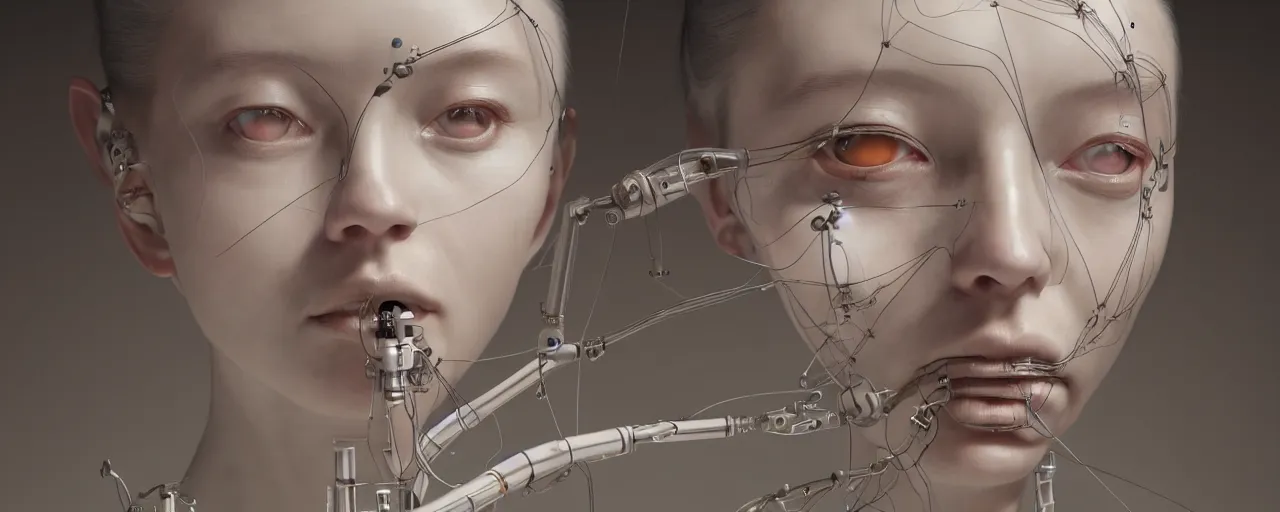 Prompt: hyperrealistic photography of a gorgeous female scientist constructing an empathy machine in the style of jin kagetsu, james jean, chris cunningham, hans bellmer and wlop, highly detailed, face symmetry, masterpiece, award - winning, sharp focus, intricate concept art, ambient lighting, 8 k, artstation