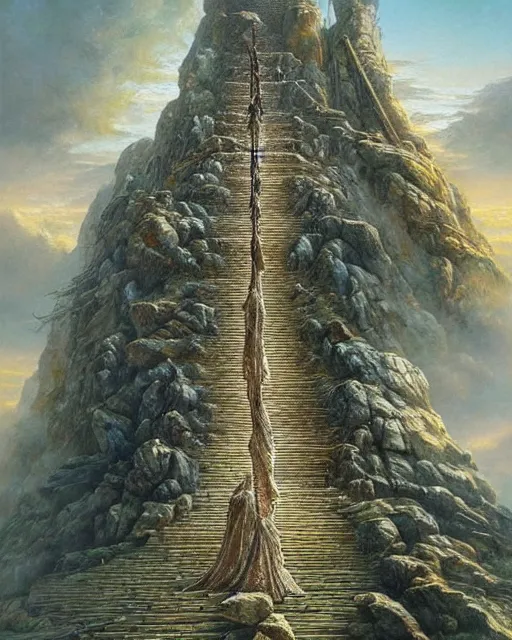 Image similar to Stairway to heaven by Tomasz Alen Kopera and salvator Dali and greg rutkowski, impressive perspective, I can't believe how detailled this is, masterpiece