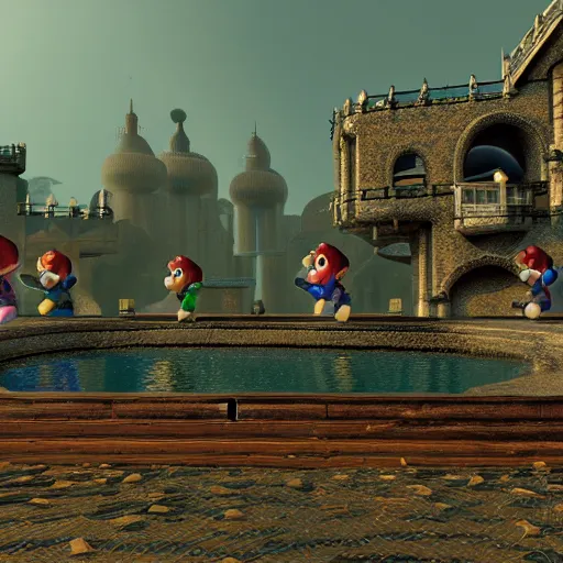 Image similar to super mario 6 4 in the style of from software's elden ring, unreal engine, octane render, concept art, 4 k