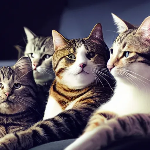 Image similar to a bunch of cats sitting in a theater watching a movie