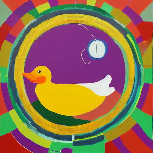 Prompt: rubber duck painting in the style of frank stella