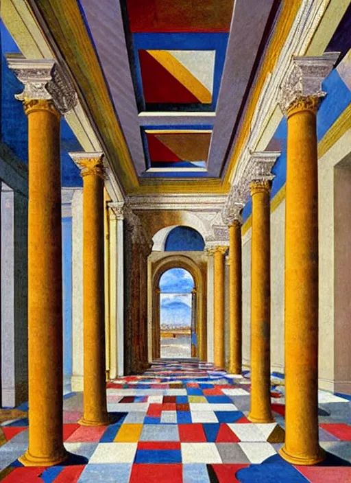 renaissance painting of a room in central perspective Stable