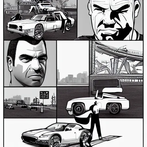 Image similar to a grand theft auto day with smog and factory smoke, drawn in sharp vectors in a stylish modern hand drawn artist, trending on artstation, featured on deviantart