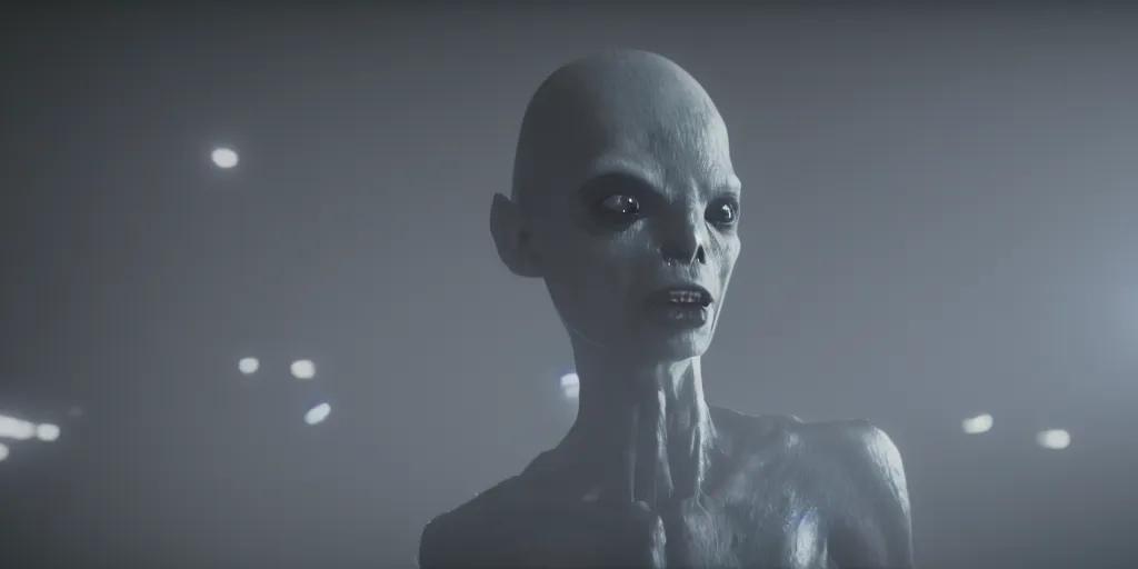 Image similar to cinematic film still of a punk alien starring in a dave meyers directed music video, cgi, vfx, ( ( ( chiaroscuro ) ) ) lighting, shallow depth of field, ( ( 8 0 mm ) ), f 1. 8