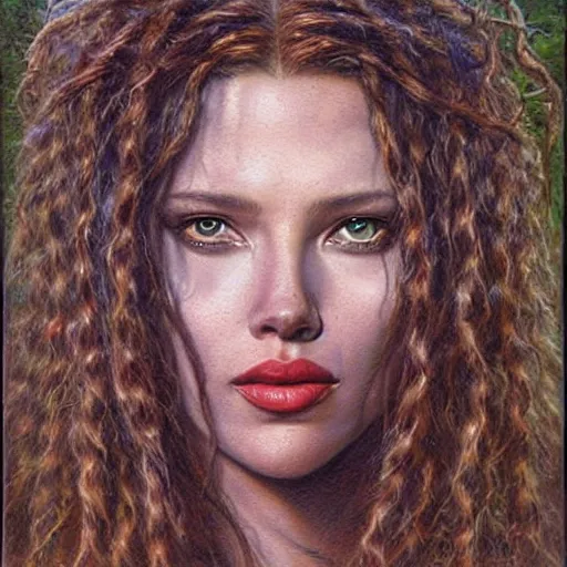 Prompt: a hyperrealistic painting of Scarlett Johanson as Medusa by Bob Eggleton,