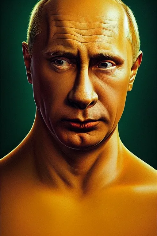 Image similar to vladimir putin as a yellow funny homer simpson, realistic portrait, symmetrical, highly detailed, digital painting, artstation, concept art, smooth, sharp focus, illustration, cinematic lighting, art by artgerm and greg rutkowski and alphonse mucha