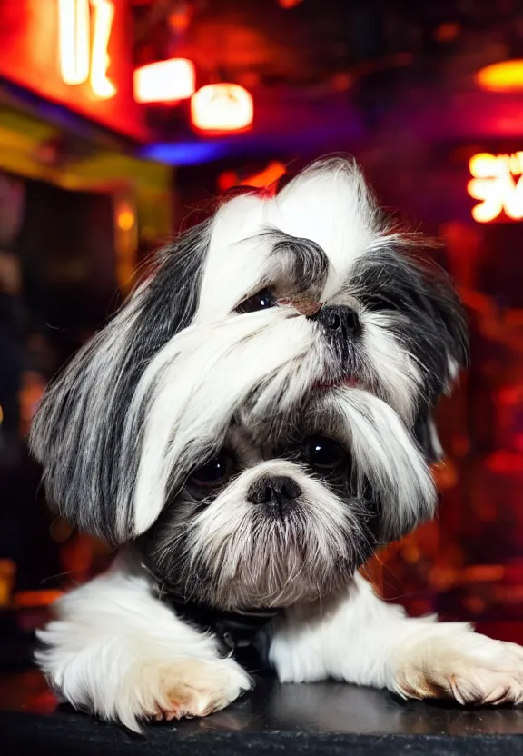 Image similar to shih tzu smoking a cigar in a jazz nightclub