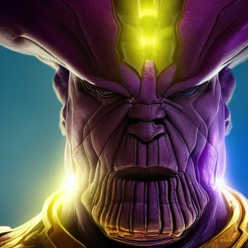 Image similar to Thanos holding the infinity gauntlet, concept art by Android Jones, cgsociety, sumatraism, 8k, #vfxfriday, ue5