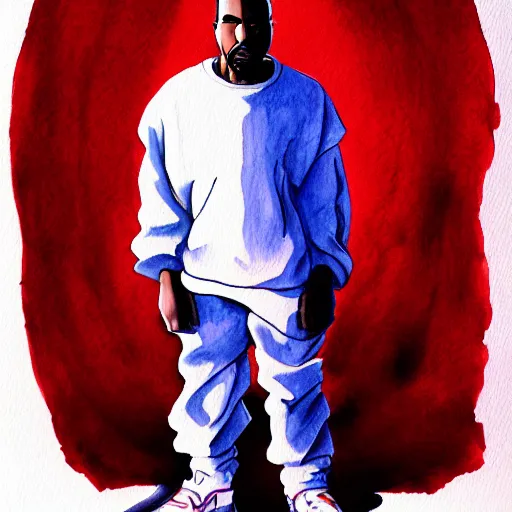 Prompt: a full body drawing of Kanye West in Genesis Evangelion, watercolor, animation, concept art
