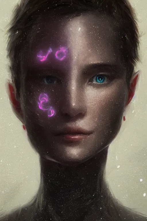 Image similar to A fancy portrait of an attractive humanoid creature by Greg Rutkowski, beeple, Sung Choi, Mitchell Mohrhauser, Maciej Kuciara, Johnson Ting, Maxim Verehin, Peter Konig, final fantasy, macro lens , 8k photorealistic, cinematic lighting, HD, high details, dramatic, dark atmosphere, trending on artstation