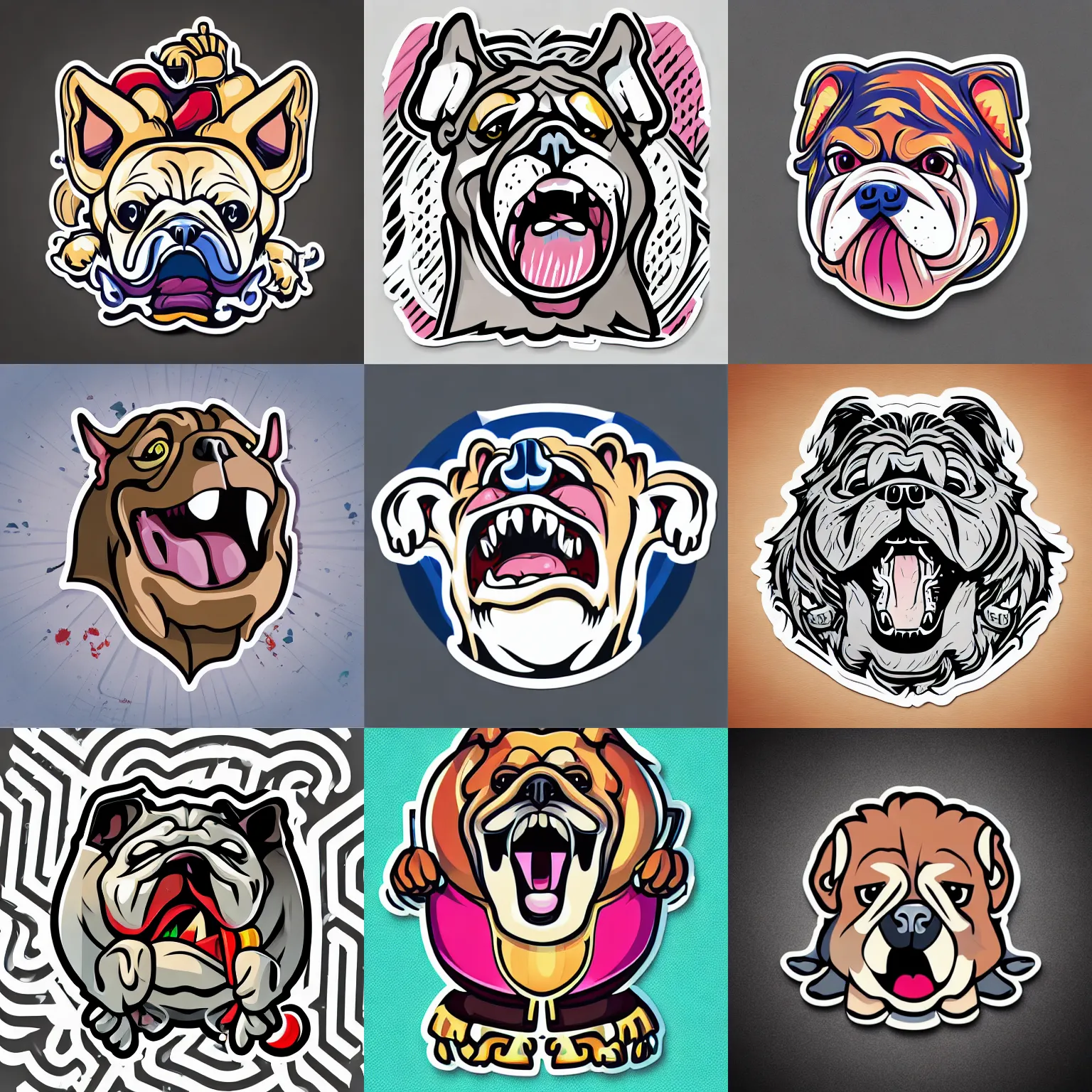 Prompt: “ bulldog biting a ball, full body mascot, sticker, highly detailed, colorful, illustration, smooth and clean vector curves, no jagged lines, low noise, vector art, logo ”