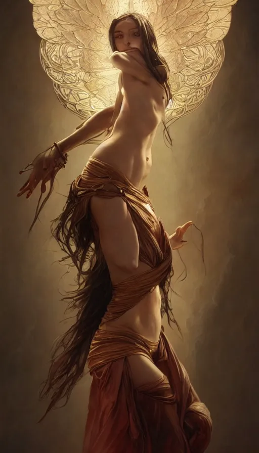 Image similar to seraphim, perfectly-centered-painting of the most beautiful women on the planet, sweaty, dynamic action pose, insane, intricate, highly detailed, digital painting, artstation, concept art, smooth, sharp focus, illustration, Unreal Engine 5, 8K, art by artgerm and greg rutkowski and alphonse mucha