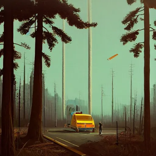 Image similar to painting by simon stalenhag