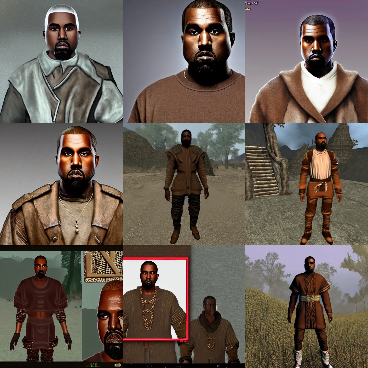 Prompt: very detailed screenshot of kanye west as an npc in morrowind