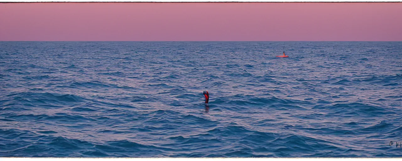 Prompt: fisherman fishing at sea, california, golden hour, hiroshi nagai, ultra long shot