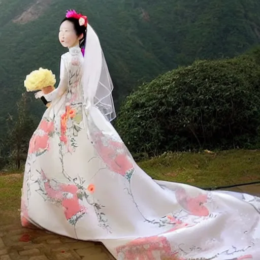 Image similar to a beautiful wedding dress, chinese style, ghibli style - n