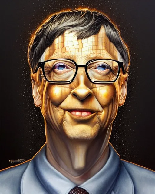 Prompt: detailed portrait of bill gates cheese!! grater!!! shredded by tomasz alen kopera and peter mohrbacher and johanna martine! and margaret keane! coherent luminescent