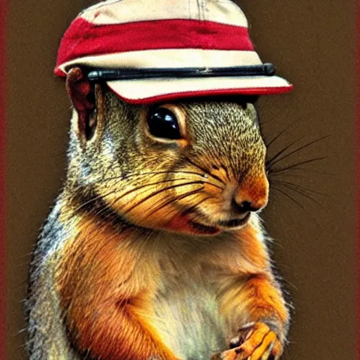 Prompt: portrait of a squirrel wear an aviators cap, 8 k, by norman rockwell,