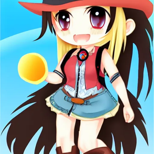 Image similar to cute cowgirl character, chibi, anime