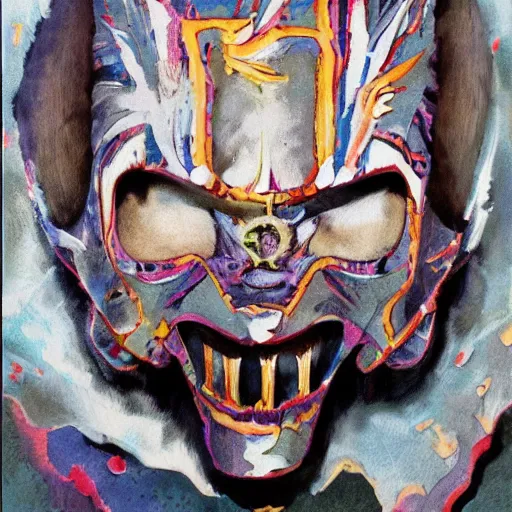 Image similar to MF DOOM mask, psychedelic colors