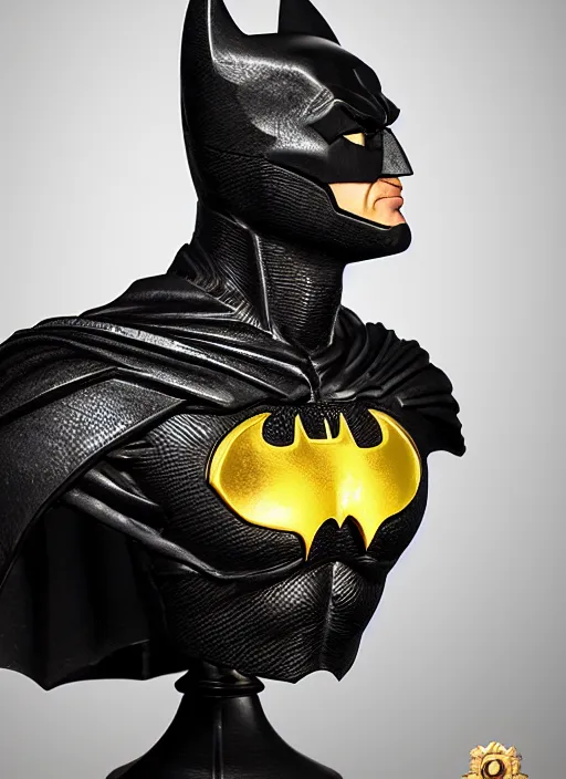 Prompt: high intricate bust of an batman carved from wood in baroque style, studio light, maria panfilova, andrea savchenko, mike kime, ludovic plouffe, qi sheng luo, oliver cook, trending on artstation